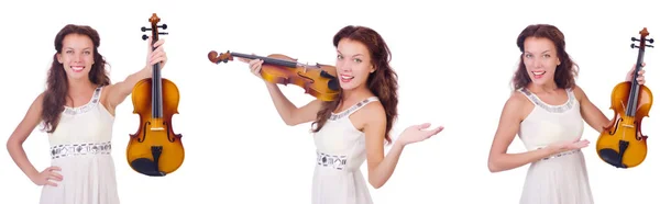 Mulher tocando violino isolado no fundo branco — Fotografia de Stock