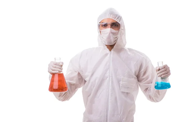 Chemik, praca z substancji radioaktywnych na białym tle na biały ba — Zdjęcie stockowe