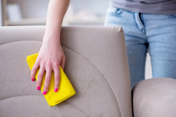 Mujer haciendo limpieza en casa — Foto de Stock