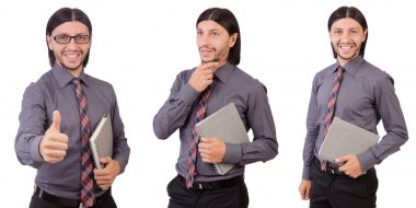 Kağıt üzerinde beyaz izole ile genç işadamı