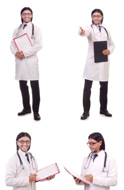 Genç erkek doktor beyazı izole etti.