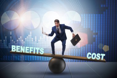 Maliyet ve fayda arasında Dengeleme işadamı iş conce içinde