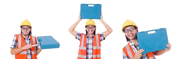 Foreman with tool kit isolated on white — Stock Photo, Image