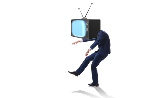 Media zombie concept with man and tv set instead of head — Stock Photo, Image