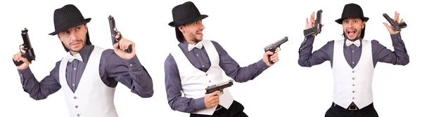 Mann mit Waffe isoliert auf der weißen Seite — Stockfoto