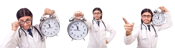 Hombre doctor con reloj aislado en blanco —  Fotos de Stock