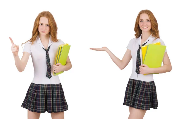 Schoolmeisje geïsoleerd op de witte — Stockfoto