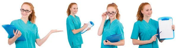 Sorgfältige Krankenschwester isoliert auf weiß — Stockfoto