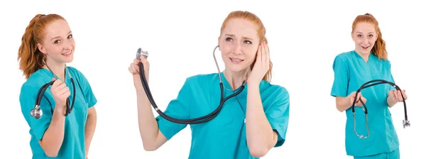 Fiatal orvosi gyakornok elszigetelt fehér sztetoszkóp — Stock Fotó