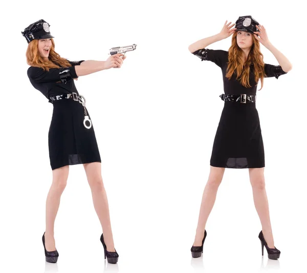 Female police office isolated on the white — Stock Photo, Image