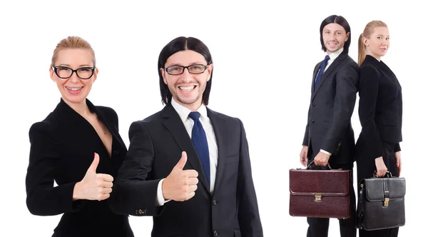 Businessman and businesswoman with briefcases isolated on white — Stock Photo, Image