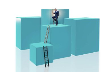 Bloğun tepesindeki işadamı beyazda izole edildi