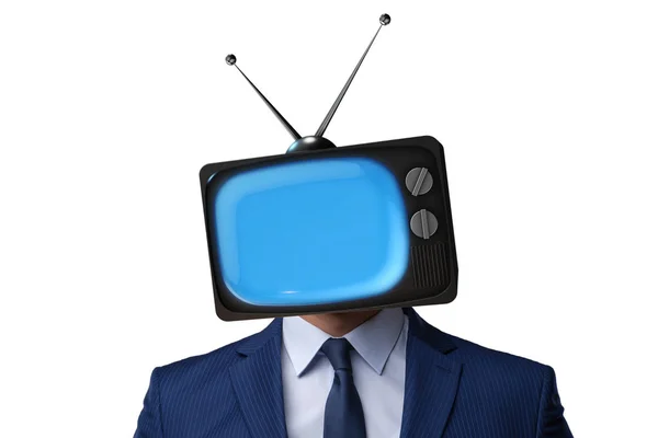 Uomo con la testa della televisione nel concetto di dipendenza dalla tv — Foto Stock