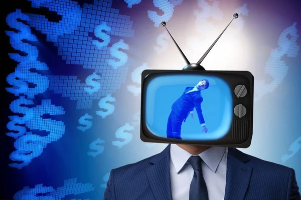 Man with television head in tv addiction concept