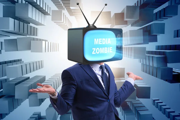 Man with television head in tv addiction concept