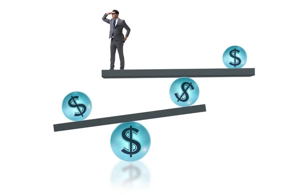 Businessman balancing in financial dollar concept — Stock Photo, Image