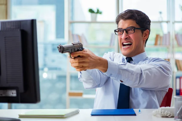 Angry businessman with gun thinking of committing suicide Stock Image