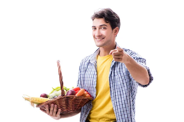 Mann mit Obst- und Gemüsekorb — Stockfoto