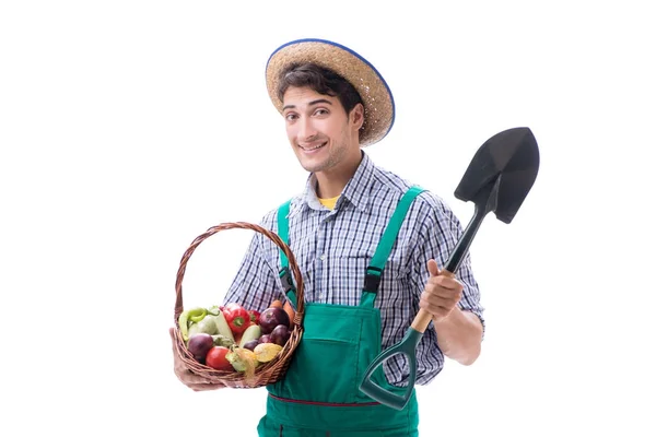 Jovem agricultor isolado no fundo branco — Fotografia de Stock