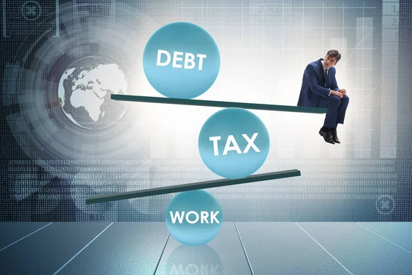 Businessman in debt and tax business concept — Stock Photo, Image