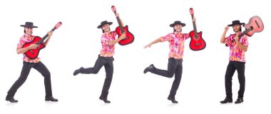 gitar üzerinde beyaz izole olan adam