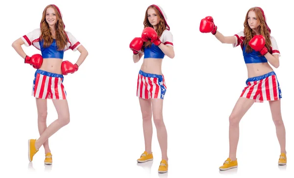 Woman boxer in uniform with US symbols — Stock Photo, Image