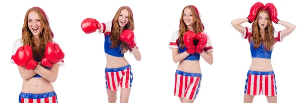 Boxerin in Uniform mit US-Symbolen — Stockfoto