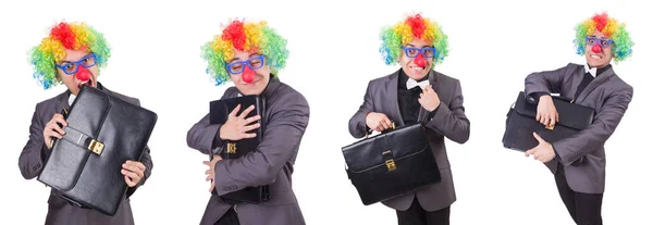 Clown uomo d'affari isolato su bianco — Foto Stock