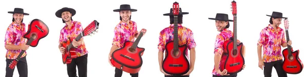 Mężczyzna noszący sombrero z gitarą — Zdjęcie stockowe