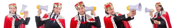 Βασιλιάς επιχειρηματίας σε αστεία έννοια απομονώνονται σε λευκό — Φωτογραφία Αρχείου