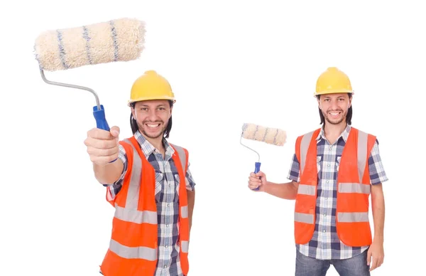 Divertido pintor aislado en blanco — Foto de Stock