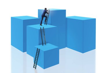 Bloğun tepesindeki işadamı beyazda izole edildi