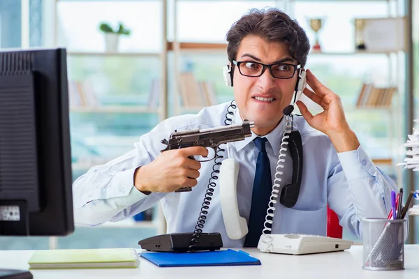 Unhappy angry call center worker frustrated with workload