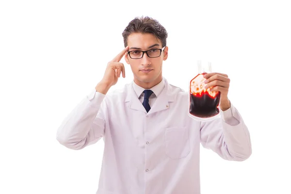 Doktor v konceptu darování krve izolovaný na bílém — Stock fotografie