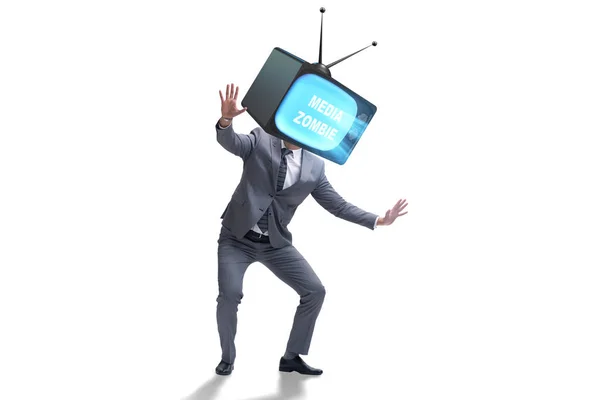 Media zombie concept with man and tv set instead of head — Stock Photo, Image