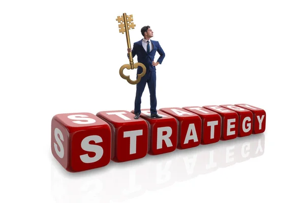Empresario en estrategia concepto de negocio con clave — Foto de Stock
