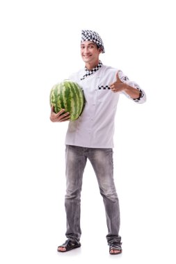Beyaz karpuzlu genç aşçı.