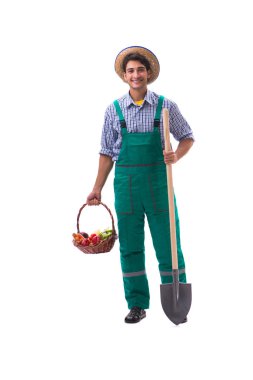 Beyaz arka plan üzerinde izole genç çiftçi