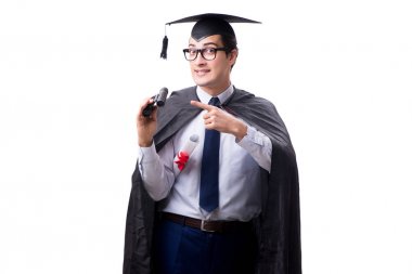 Öğrenci mezunu beyaz arka planda izole edilmiş