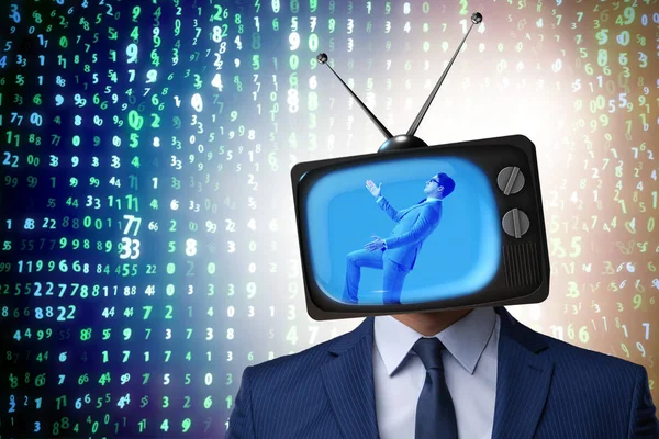 Man with television head in tv addiction concept