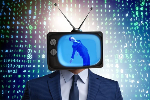 Man with television head in tv addiction concept