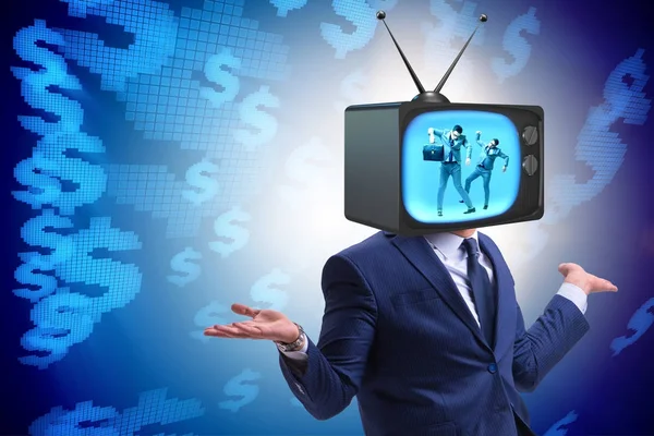 Man with television head in tv addiction concept