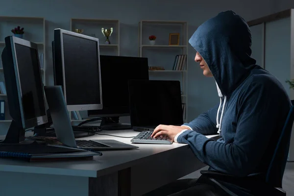 Hacker hacking computer at night