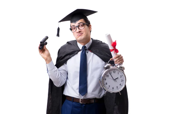 Estudante graduado isolado em fundo branco — Fotografia de Stock