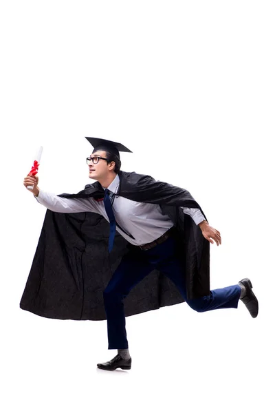 Estudante graduado isolado em fundo branco — Fotografia de Stock