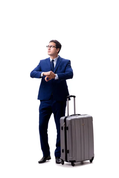 Jeune homme d'affaires avec valise isolée sur fond blanc — Photo
