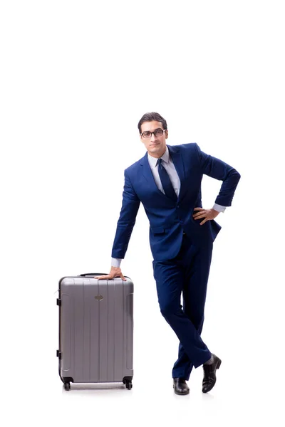 Mladý podnikatel s kufrem izolované na bílém pozadí — Stock fotografie