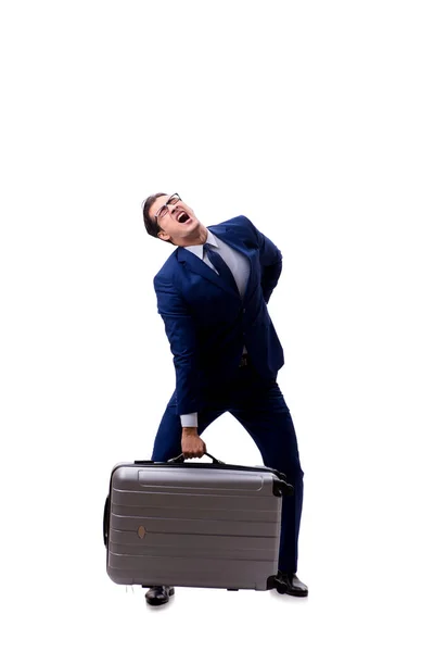 Young businessman with suitcase isolated on white background — Stock Photo, Image