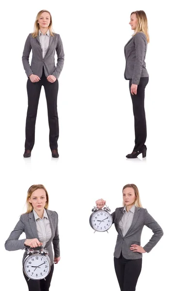 Podnikatelka v šedém obleku izolovaných na bílém — Stock fotografie