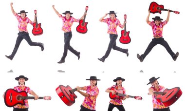 gitar üzerinde beyaz izole olan adam